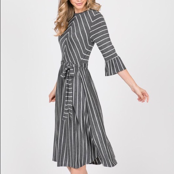 Charcoal Striped Midi Dress - Picture 4 of 4